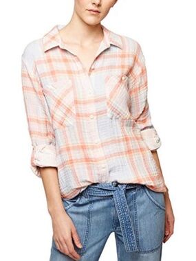 Anthropologie Sanctuary Nina Plaid Boyfriend Shirt Button-Front Long Sleeve